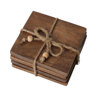 Deco by Boltze onderzetters voor glazen - 4x - mangohout - 10 cm product