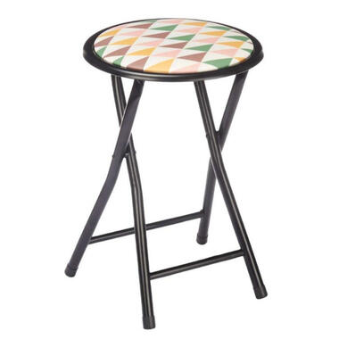 Giftdecor Bijzet krukje/stoel - Opvouwbaar - zwart/patroon - H45 cm product