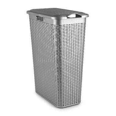 Plasticforte Wasmand deksel Rotan - zilvergrijs - kunststof - 48L product