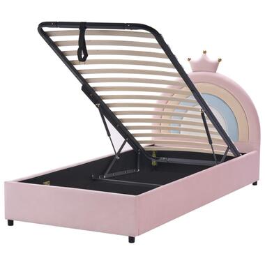 GRISETOT- Bed met opbergruimte - Roze - 90 x 200 cm - Fluweel