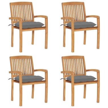 vidaXL - Stapelstoelen - Kussens - Grijs - Hout - 4 stuks product