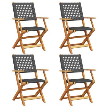 vidaXL - Tuinstoelen - Inklapbaar - Zwart - Poly rattan en hout - 4 stuks product