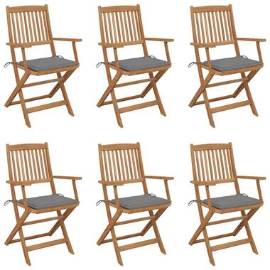 vidaXL - Tuinstoelen met kussens - Inklapbaar - Grijs - Acaciahout - 6 stuks product