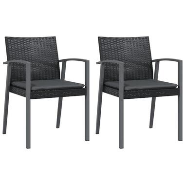vidaXL - Tuinstoel - Kussens - Zwart - Poly rattan - 2 stuks - 56,5x57x83 cm product