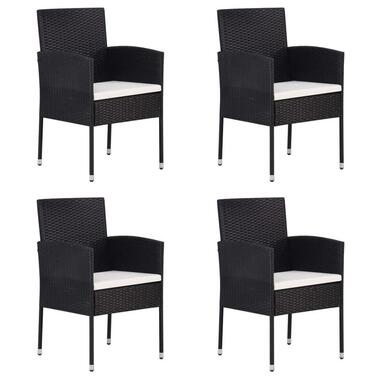 vidaXL - Tuinstoelen - Crèmewitte kussens - Zwart - Poly rattan - 4 stuks product
