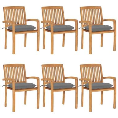 vidaXL - Tuinstoelen met kussens - Stapelbaar - Massief teakhout - 6 stuks product