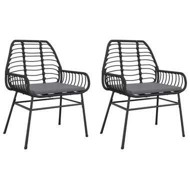 vidaXL - Tuinstoelen met kussens - Zwart - Poly rattan - 2 stuks product