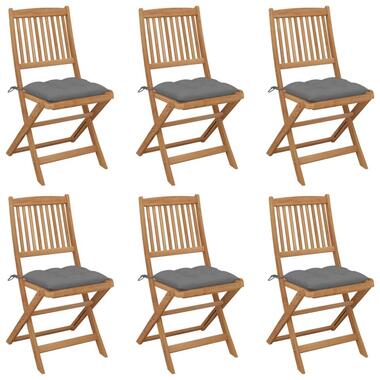 vidaXL - Inklapbaar tuinstoelen - Kussens - Grijs - Hout - 6 stuks product