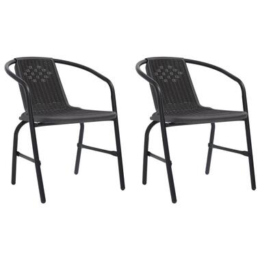 vidaXL - Stapelstoelen - Zwart - Kunststof rattan en staal - 2 stuks product