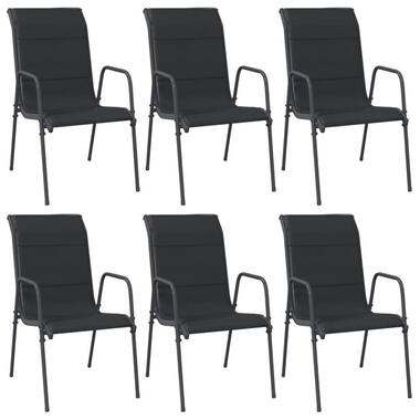 vidaXL - Tuinstoelen - Zwart - Staal en textileen - 6 stuks product