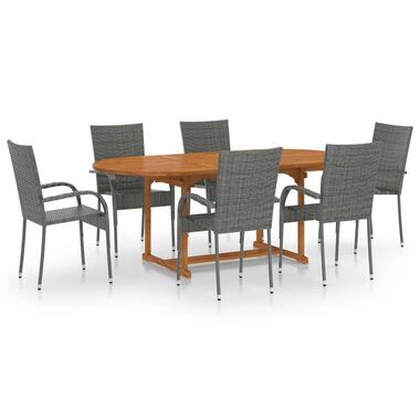 vidaXL - Tuinset grijs - 6 fauteuils en (150-200)x90 cm tafel - Poly rattan product