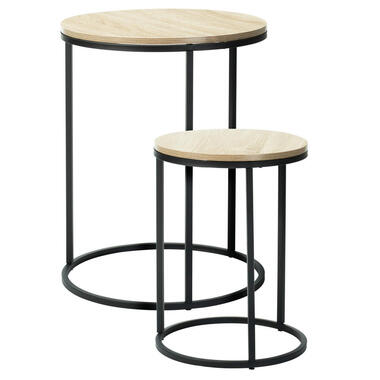 H&S Bijzettafeltjes set 2x - zwart/naturel - D40 x H50/D30 x H40 cm product