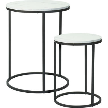 H&S Bijzettafeltjes set 2x - zwart/wit - D40 x H50/D30 x H40 cm product