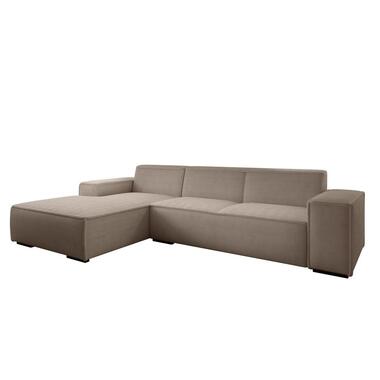 Meubella - Hoekbank Cardiff - Bruin - Ribstof - Links product