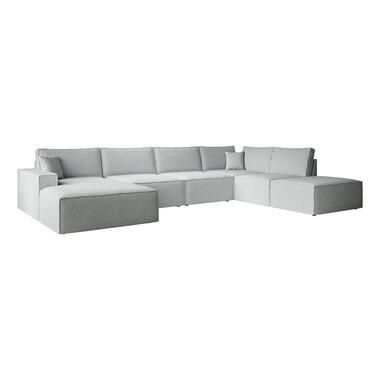 Meubella - Manolo - Hoekbank 5-zits met chaise longue - Stof grijs - Links product