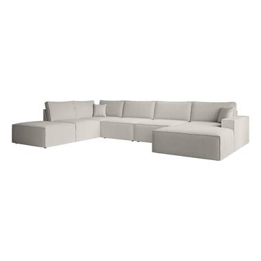 Meubella - Manolo - Hoekbank 5-zits met chaise longue - Stof beige - Rechts product