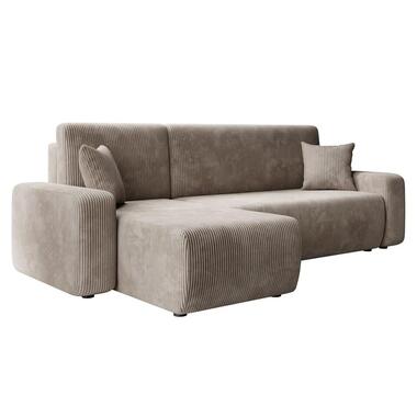 Meubella - Hoekbank Prudence - Bruin - Ribstof - Universeel product