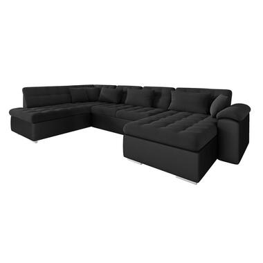Meubella - Hoekbank Nicoreta - Zwart - Leer - Stof - Rechts product