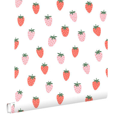 ESTAhome behang - aardbeien - wit en roze - 50 x 900 cm - 131650 product