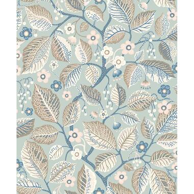 Borastapeter behang - bladeren en bloemen - blauw en bruin - 53 cm x 10.05 m product