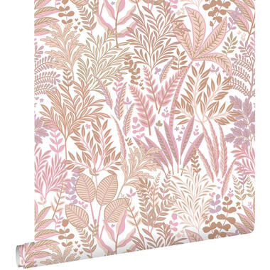 ESTAhome behang - tropische bladeren en bloemen - roze en paars - 50 x 900 cm product