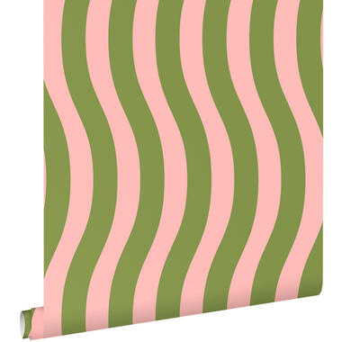 ESTAhome behang - golvende strepen - roze en groen - 50 x 900 cm - 131610 product