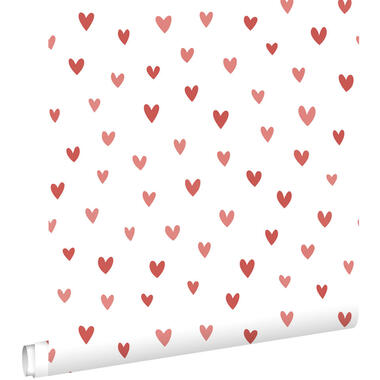 ESTAhome behang hartjes wit en roze - 50 x 900 cm