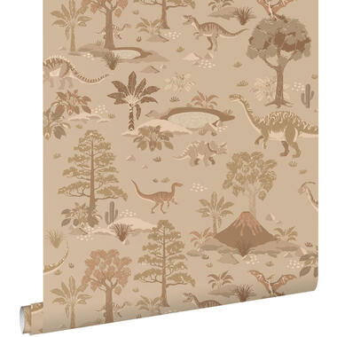 ESTAhome behang dinosaurussen bruin - 50 x 900 cm