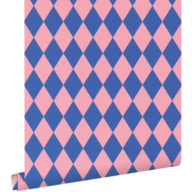 ESTAhome behang - ruiten - blauw en roze - 50 x 900 cm - 131601 product