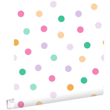 ESTAhome behang - stip - turquoise, paars, groen en oranje - 50 x 900 cm product