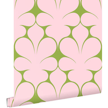 ESTAhome behang retro ornamenten roze en groen - 50 x 900 cm