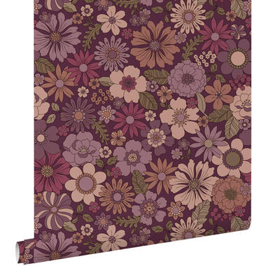 ESTAhome behang - retro bloemen - aubergine paars - 50 x 900 cm - 131638 product