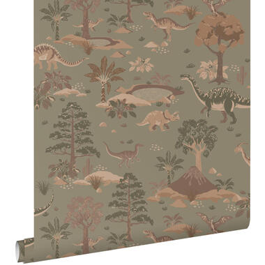 ESTAhome behang - dinosaurussen - vergrijsd groen en bruin - 50 x 900 cm product