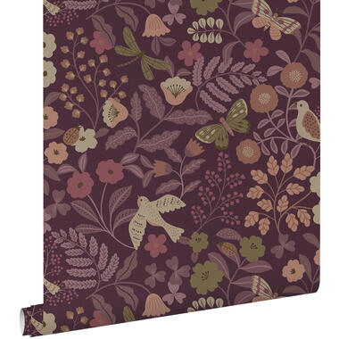 ESTAhome behang - bloemen en vogels - aubergine paars - 50 x 900 cm - 131639 product