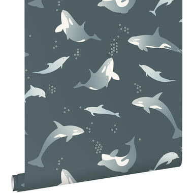 ESTAhome behang walvissen donkerblauw - 50 x 900 cm