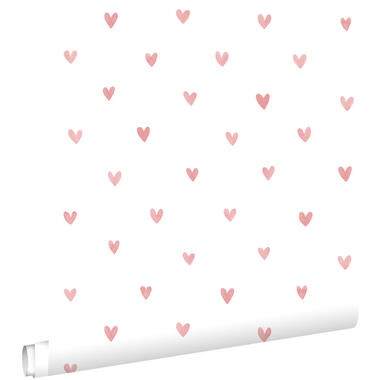 ESTAhome behang - hartjes - wit en terracotta roze - 50 x 900 cm - 131627 product