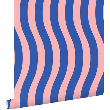 ESTAhome behang - golvende strepen - blauw en roze - 50 x 900 cm - 131608 product