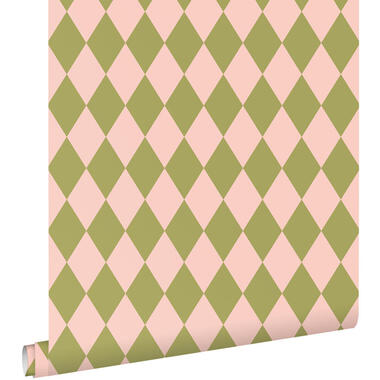 ESTAhome behang - ruiten - groen en roze - 50 x 900 cm - 131599 product