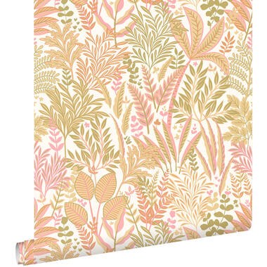 ESTAhome behang - tropische bladeren en bloemen - groen en roze - 50 x 900 cm product