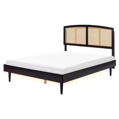 VARZY - Bed met LED - Zwart - 160 x 200 cm - Rubberhout product