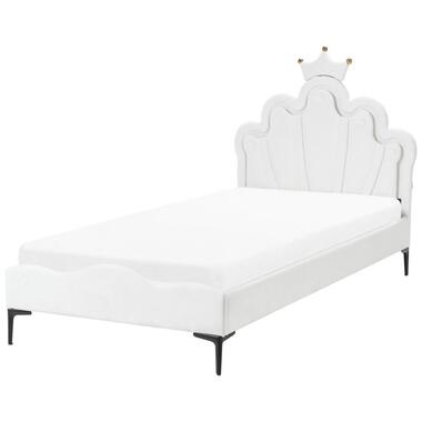 RUBIAN - Bed met LED - Wit - 90 x 200 cm - Fluweel