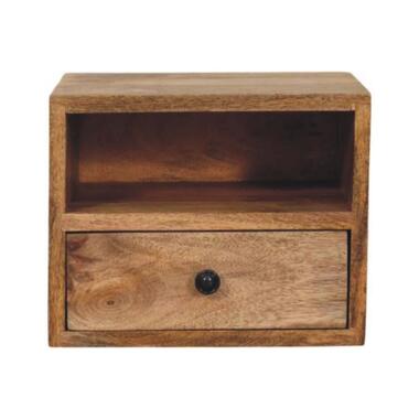 Massief Houten Solis Wand Nachtkastje, 1 Lade en Open Vlak, Beige product
