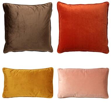 KUSSENSET - 4-delig - 45x45 cm en 30x50 cm - bruin, oranje, geel, roze product