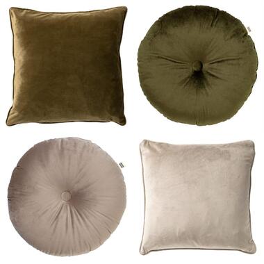 KUSSENSET - 4-delig - 45x45 cm en Ø40 cm - groen, beige product