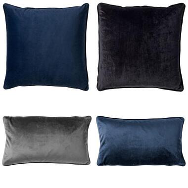 KUSSENSET - 4-delig - 45x45 cm en 30x50 cm - blauw, zwart, grijs product