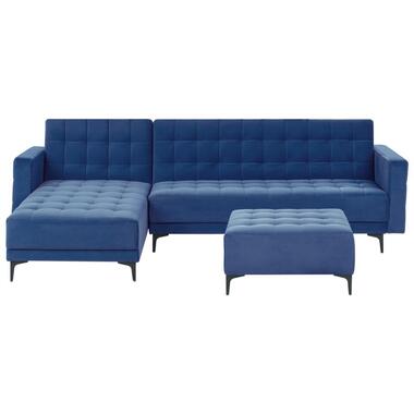 ABERDEEN - Slaapbank met ottomaan - Blauw - Rechtszijdig - Fluweel product