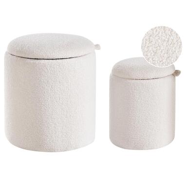 BEREA - Poef set van 2 - Gebroken wit - Bouclé