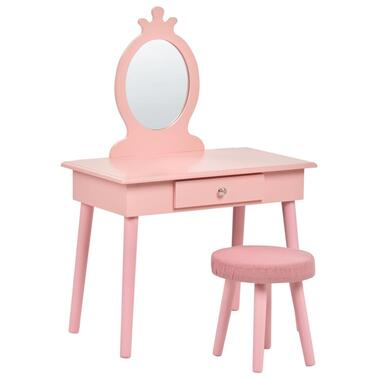 MARGIE - Kinderkaptafel met krukje - Roze - MDF product