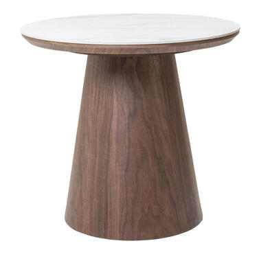 Bijzettafel Wit Keramiek/Walnoot - Ø60x55cm - Alba