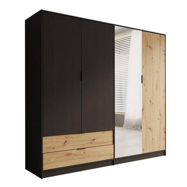 Meubella - Kledingkast Augustus - Zwart - 221 cm - Met spiegel product